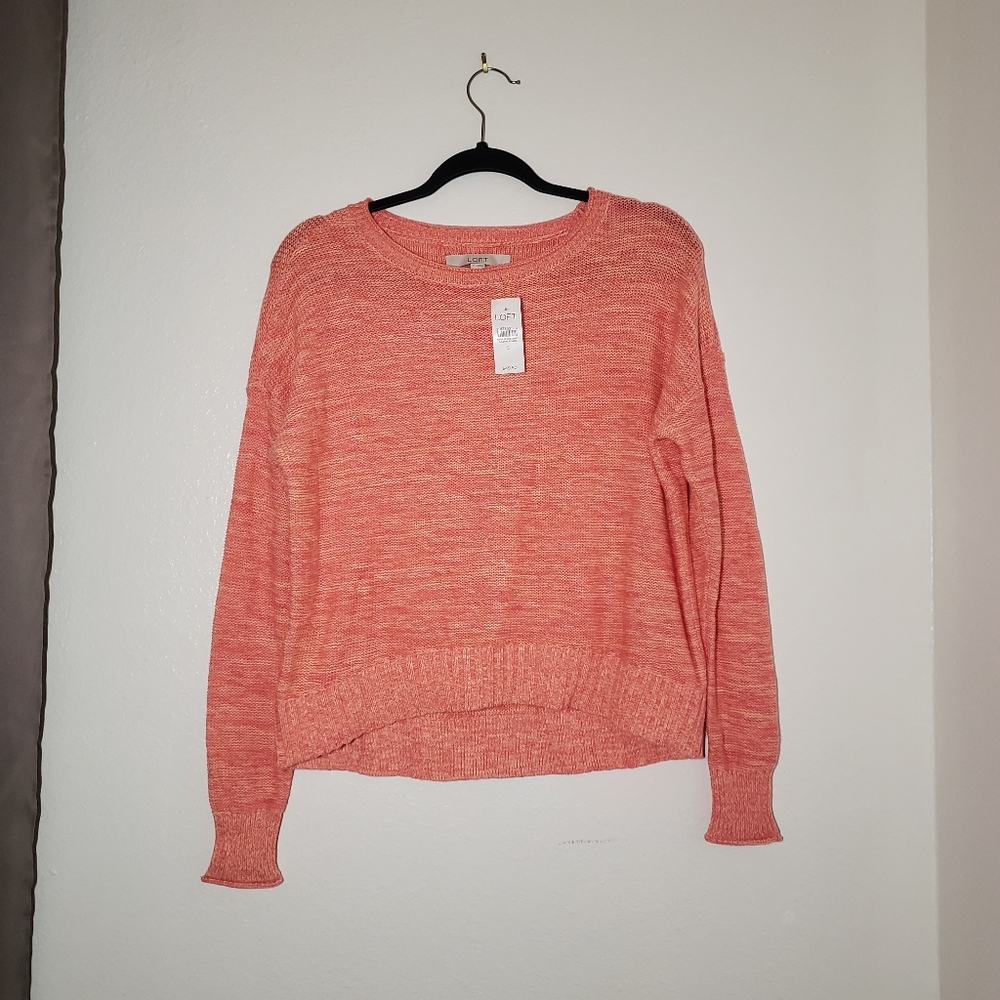 New Size Small LOFT sweater. Cropped front with longer back. Round neck. Long